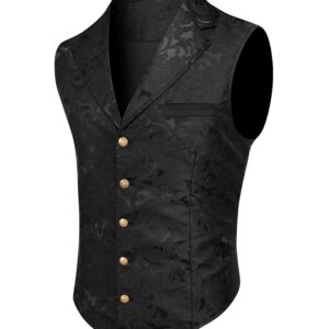 COOFANDY Males’s Paisley Floral Victorian Swimsuit Vest – Gothic Steampunk Formal Waistcoat Tuxedo with Notched Lapels