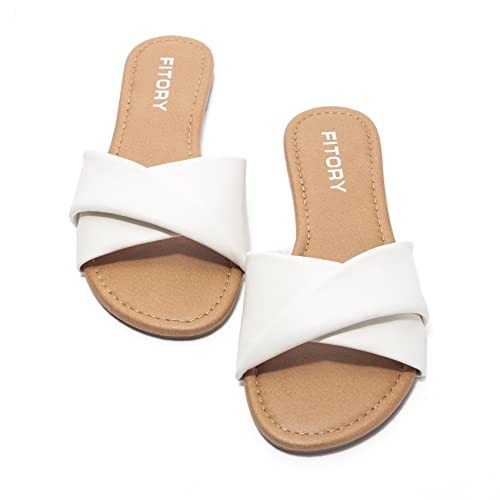 FITORY Ladies's Summer season Flat Sandals: Fashionable Leather-based Slides Obtainable in Sizes 6-11