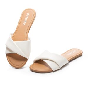 FITORY Ladies’s Summer season Flat Sandals: Fashionable Leather-based Slides Obtainable in Sizes 6-11