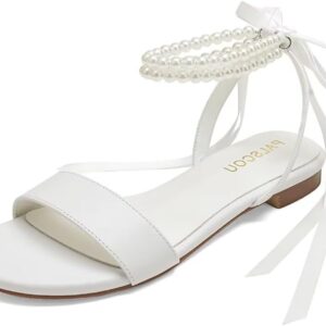 Flat Open-Toe Pearl Marriage ceremony Sandals for Brides