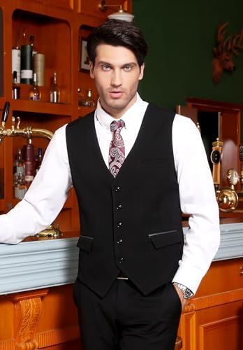 HISDERN Males's Formal Slim Match Go well with Vest - Stable Colour Wedding ceremony Waistcoat for V-Neck Tuxedo