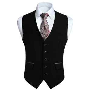 HISDERN Males’s Formal Slim Match Go well with Vest – Stable Colour Wedding ceremony Waistcoat for V-Neck Tuxedo