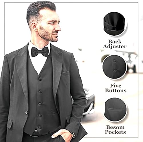 Males's Strong Tuxedo Costume Vest and Bow Tie Set for Formal Fits