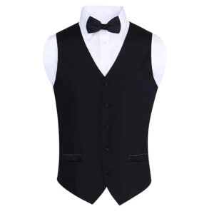 S.H. Churchill & Co. Males’s 100% Wool Formal Vest and Bow Tie Set – Incorporates a Black Vest and Coordinating Black Satin Bow Tie