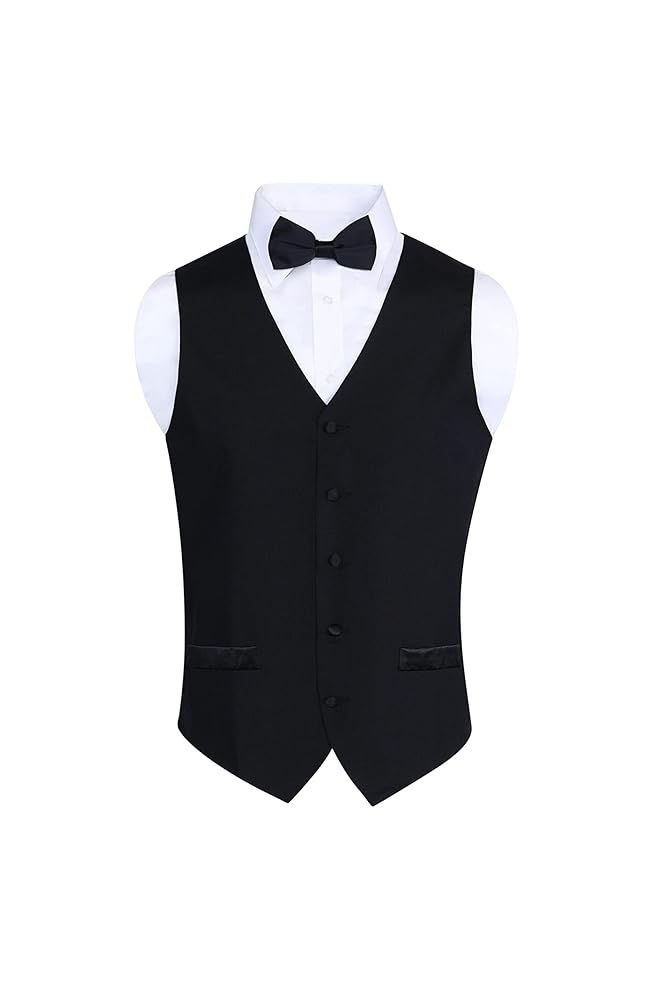 S.H. Churchill & Co. Males’s 100% Wool Formal Vest and Bow Tie Set – Incorporates a Black Vest and Coordinating Black Satin Bow Tie