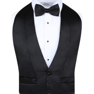 S.H. Churchill & Co. Males’s Black and White Satin Backless Vest with Bow Tie Set