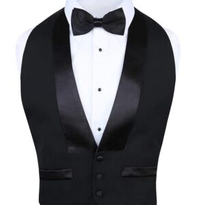 S.H. Churchill & Co. Males’s Traditional Formal Black Backless Tuxedo Vest in 100% Wool with Adjustable Bow Tie (2XL)